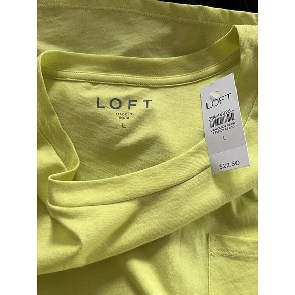 Ann Taylor Loft T-Shirt Womens Large Neon Green Sleeveless Pocket Cotton NEW - Picture 4 of 4